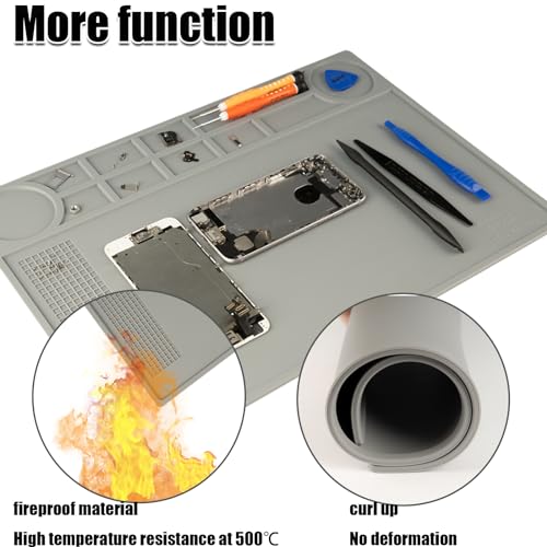 Kaisi KS-102 Repair Work Mat,Heat Resistant 932°F Silicone Soldering Mat - color: Grey, size: 15.75'' x 11''