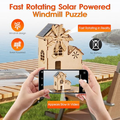 Solar Windmill House STEM Kit - DIY 3D Wooden Puzzle Science Toy for Kids,Educational Craft Model for Children Ages 8-12,Clear English Instruction.