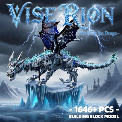 Mechanical Dark Ice Dragon Building Block Set with Hand Crank Motion Movable Head, Wings & Limbs Fantasy Dragon Model Kit for Teens & Adults - color: Ice Dragon