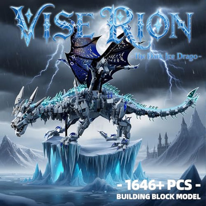 Mechanical Dark Ice Dragon Building Block Set with Hand Crank Motion Movable Head, Wings & Limbs Fantasy Dragon Model Kit for Teens & Adults - color: Ice Dragon