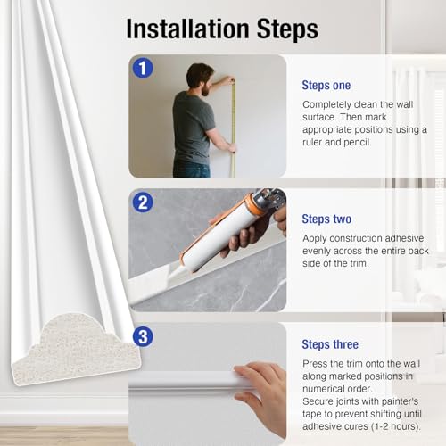 6 Set Pre-Cut Wall Molding Kit, Ready to Assemble Decorative Panels for Accent Wall Design - Installed with Glue, 3 Top 3 Bottom Accent Pieces for Bedroom & Living Room Interior Decor