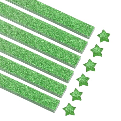 MECCANIXITY 200 Sheets Origami Paper Glitter Stars Papers Green Fold Paper for Beginner Arts Crafts Projects,0.4 x 8.7 Inch - color: Green
