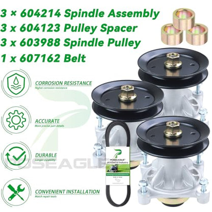 3 Pack 604214 Spindle Assembly for Hustler Raptor 52 inch Spindles - size: A17 3x604214 Spindle Kit