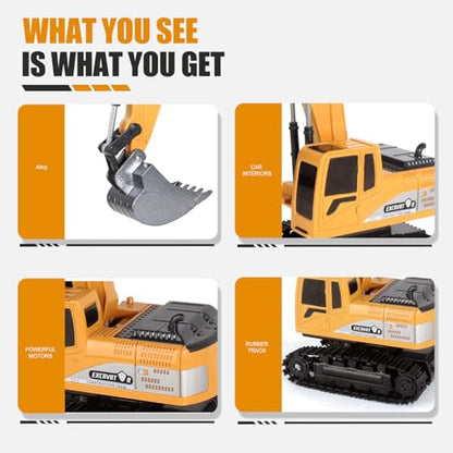 Jiakora Remote Control Excavator Toys for Boys, RC Excavator Toy for Boys 3 4 5 6 7 8 Year Old Kids Christmas Birthday Gift，RC Digger Truck Construction Vehicles with Metal Shovel & Light - style: Excavator