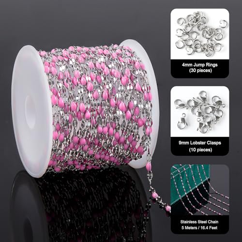 UMAOKANG Pink Enamel Jewelry Making Chains Roll Stainless Steel Craft Chain - color: Steel-Pink