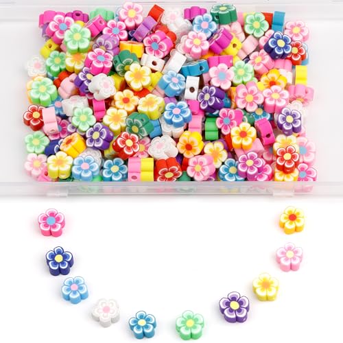 Flower Polymer Clay Beads Bracelet Making Cute Fun Spacer Beads for Jewelry Making, 180pcs Beads for Necklace Bracelets Earrings Key Chains Making DIY Accessories for Women - color: 180 Pcs Flower Beads