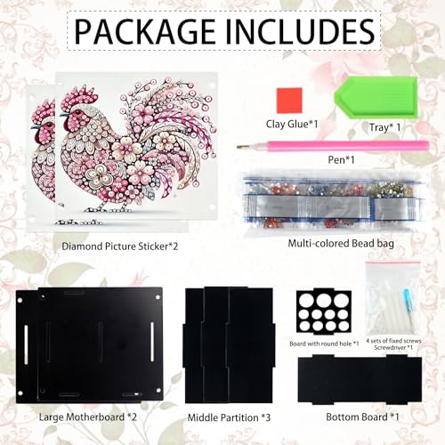 Pink Rooster Diamond Art Pen Holder, Diamond Painting Pencil Organizer, DIY 5D Acrylic Crystal Rhinestones Art Desk Organizer Pencil Cup for Home, Office, and Craft Storage - color: Pink Rooster