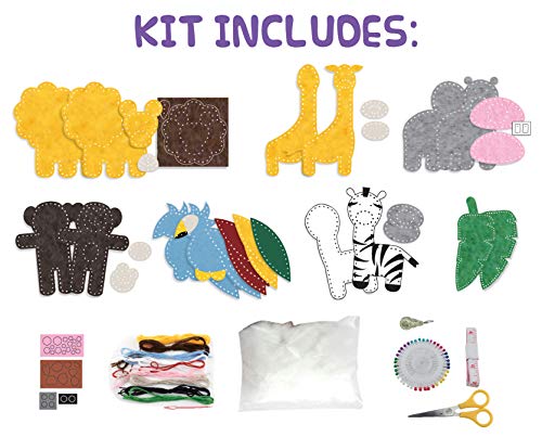 Peachy Keen Crafts Kids Sewing Kit, Learn to Sew for Ages 8-12, Beginner Felt Craft Kit, Make 6 Fun Stuffed Animals and A Pin Cushion, Teach Basic Stitches
