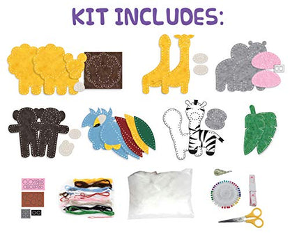 Peachy Keen Crafts Kids Sewing Kit, Learn to Sew for Ages 8-12, Beginner Felt Craft Kit, Make 6 Fun Stuffed Animals and A Pin Cushion, Teach Basic Stitches