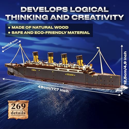 3D Wooden Puzzles – Ship Model Building Kits Adult - Adult DIY Building Sets 3D Wooden Puzzles for Adults – 15+ Years Wood Building Kits - Creative Assembly for Adults - color: Ship