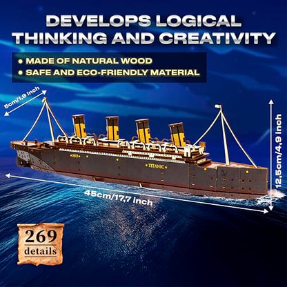 3D Wooden Puzzles – Ship Model Building Kits Adult - Adult DIY Building Sets 3D Wooden Puzzles for Adults – 15+ Years Wood Building Kits - Creative Assembly for Adults - color: Ship