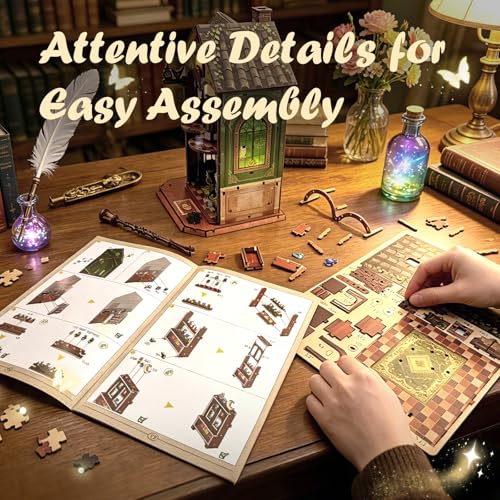 Book Nook Kit DIY Miniature House with LED Light, 3D Wooden Puzzle Owl Library Bookshelf Insert, DIY Craft Model Kit for Adults & Teens, Creative Bookshelf Decor Gift - style: Owl library