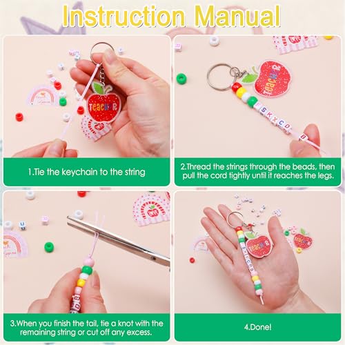 Tuhangcc Unique Design 16 Sets Teacher DIY Charm Bead Keychain Kit with 10 A-Z Letter Beads 16 Charms & Greeting Card for Teacher Day Gift (Teacher's Day) - color: Teacher's Day