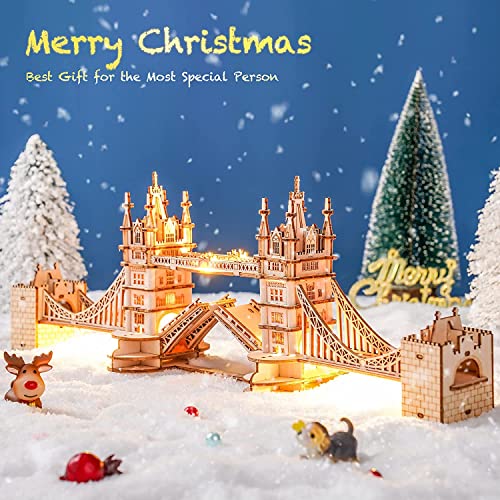 Rowood 3D Wooden Puzzles for Adults, DIY Five-Storied Pagoda Bundle London Tower Bridge,Gifts for Teens on Christmas