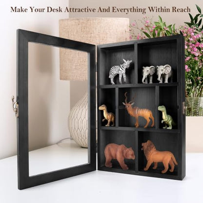 Adjustable Rock Collection Box, Wood Crystal Display Case for Gemstone - color: Black