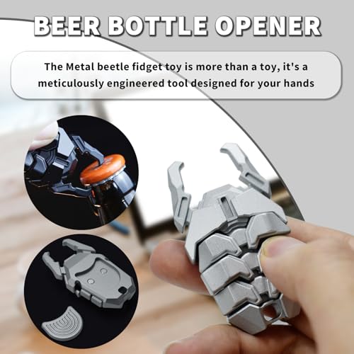 Beetle Fidget Toys Adults, Metal Fidget Toys Fidget Clicker, Creative Beer Bottle Opener, Office Executive Desk Toy for Stress Relief, Anxiety & ADHD, Focus Tool for Men & Women (Silver) - color: Silver