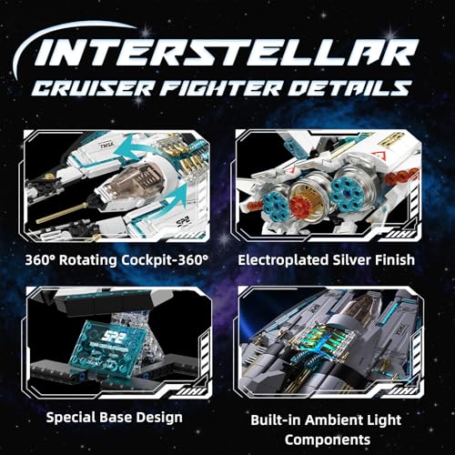 Sosuy Spaceship Building Blocks Set, LED Rocket Shuttle Ship, STEM Toys for Boys 8+, Rotatable Cockpit Space Exploration with Display Stand, Birthday for Boys Kids Girls Teens Adults - style: Starcruiser Fighter