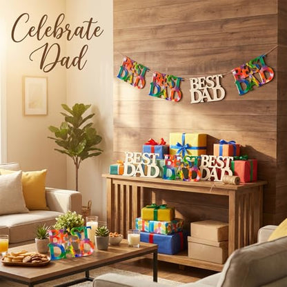 MAQIHAN Fathers Day Crafts Wooden Ornaments 20 Pcs - Best DAD Wood Cutouts - size: BEST DAD