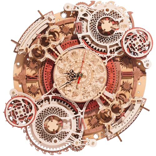 ROBOTIME 3D Wooden Puzzles for Adults, Models for Adults to Build Wooden Steampunk Clock Kit, DIY Mechanical Wall Quartz Aesthetic Room Decor Unique Gift