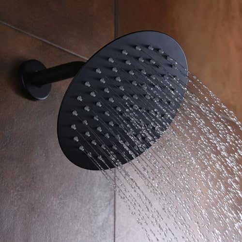 SUMERAIN Shower Faucet Set Black and Gold, 8" Stainless Steel Rain Shower - color: Black and Gold, size: Solid Brass Valve