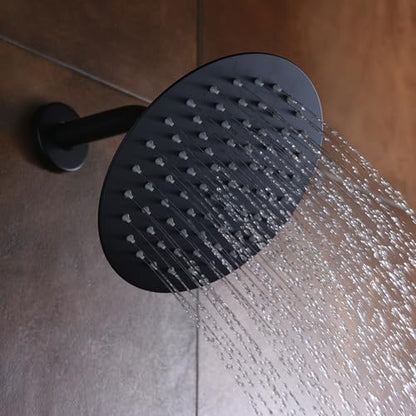 SUMERAIN Shower Faucet Set Black and Gold, 8" Stainless Steel Rain Shower - color: Black and Gold, size: Solid Brass Valve