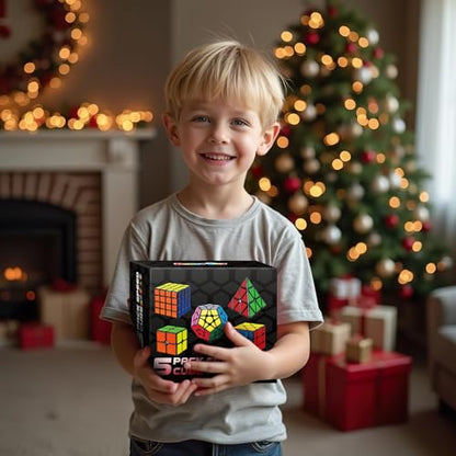 AuntyFey Speed Cube Set 5 Pack, 2x2 3x3 4x4 Megaminx Pyramid, Kids & Adults - style: 5 Pack