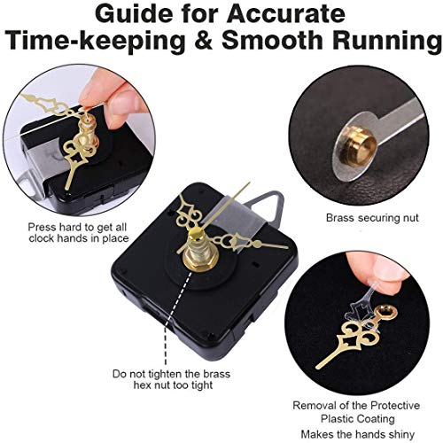 EMOON 4 Pcs Different Shaft Clock Mechanism kit with 8 Pack Clock Hands, DIY Wall Clock Repair Replacement Motor Parts.(Total Shaft Length (Total Shaft length16.5mm,20mm,20mm,23mm)