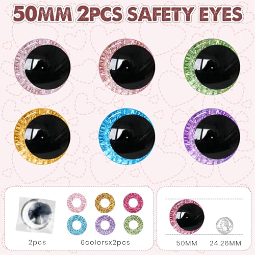 MUCUNNIA 2pcs 50mm 3D Sparkle Moon Safety Eyes for Amigurumi with Washers - size: 50mm