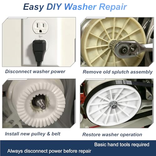 W10721967 Washer Pulley Clutch Kit with W10006384 Drive Belt, Splutch Cam Kit Replacement for Whirlpool Maytag Kenmore Amana Top Load Washers, Replaces AP5951296 W10006356 W10315818 PS10057144