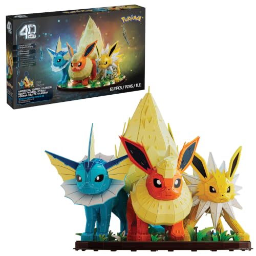 4D Build Pokémon Eevee Evolution Trio 3D Puzzle Model Kit, Shelf Display - style: Eevee Evolution Trio 612 pcs