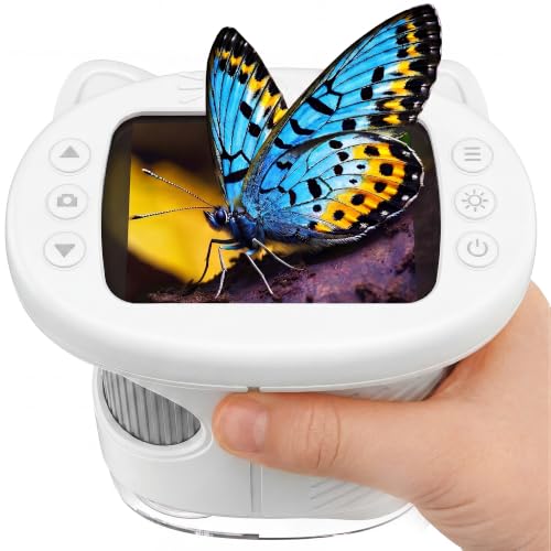 Kids Microscope 1000X Magnification, 4K Digital Handheld Pocket Microscope with 2.4", Rechargeable STEM Learning Science Kit Outdoor Exploration Toy Gift for Children Age 4-12,White - color: white