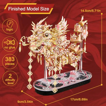 Piececool 3D Metal Puzzles for Adults, Chinese Lucky Dragon DIY Model Building Kits Challenging Brain Teaser 3D Puzzles DIY Assembling Crafts Best Gfits Home Decor
