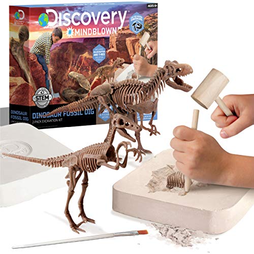 Discovery™ Dinosaur Fossil Dig Kit – Excavate & Assemble T-Rex & Velociraptor Skeletons| 3D Dino Bones Puzzles| Jurassic Paleontology Toy for Kids| STEM Science Activity Set| Girls & Boys Gift Ages 6+