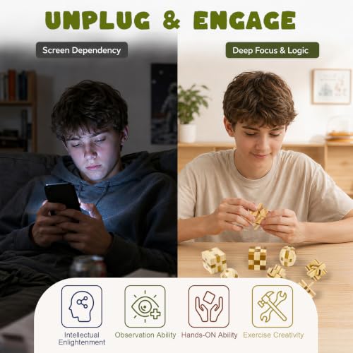 VolksRose 9pcs Wooden Brain Teaser Puzzles, IQ Challenge Puzzle Games, Logic Smart Mind Puzzle Box Lock Toy Removing Assembling 3D Small Puzzle Gift Set for Adults Teenagers Kids, 1.8inch 4.5cm - color: A-9pcs-4.5cm