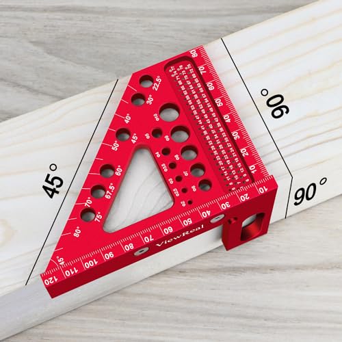 Metric Versatile Carpenter Square Scribing Ruler, 3D Multi-Angle Measuring Tool with Angle Pin Aluminum Alloy 22.5-90 Degree, CM Scale for Woodworking, Engineering, Construction - color: Red