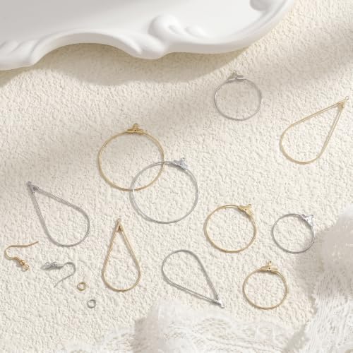 Pndeyo 169pcs Hypoallergenic Earring Beading Hoop Kits, Gold & Silver 15 Styles, Metal Round Hoop, Open Earring Wire Ring, for Jewelry Making, Easy to Match and Wear - color: Round & Teardrop-169pcs-Gold & Silver