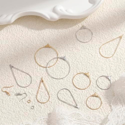 Pndeyo 169pcs Hypoallergenic Earring Beading Hoop Kits, Gold & Silver 15 Styles, Metal Round Hoop, Open Earring Wire Ring, for Jewelry Making, Easy to Match and Wear - color: Round & Teardrop-169pcs-Gold & Silver