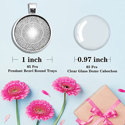 170Pcs Pendant Trays Kit, Round Cabochon and Tray, Alloy Tray Charms Bulk, Bezel Pendant Trays for Homemade Jewelry, Necklaces, DIY Crafts, Resin Art, Paint Pour Skins and Costume Jewelry - size: 170 PCS