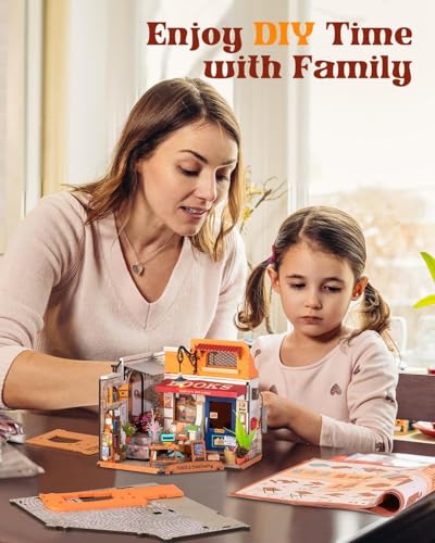 Rowood Miniature House Kit,Mother's Day Mini House Building Kit with LED,DIY Dollhouse Craft Kits for Adults,Birthday for Women Ages 14+(Corner Bookstore) - style: Corner Bookstore