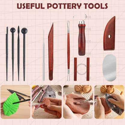 12PCS Pottery Tools Kit, Polymer Clay Tools Set for Sculpting, Air Dry Clay Tools, Ceramic Tools for Carving, Modeling, Molding, Shaping, Dotting, Trimming, Arts Crafts Supplies, Adults, Beginners - color: 12PCS