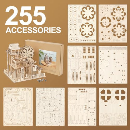 3D Wooden Puzzle Assembly, Marble Run Track Set, Adult DIY Construction Kit, Brain-Teasing Mechanical Gear Model, Suitable for Ages 14+ and Above, A Festive Gift