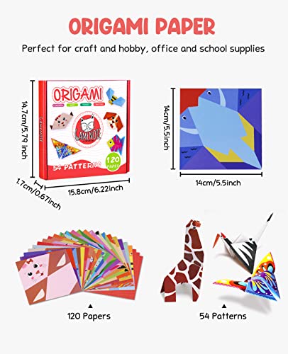 GAMENOTE Origami Kit for Kids Ages 8-12, 54 Projects, 120 Sheets with Book