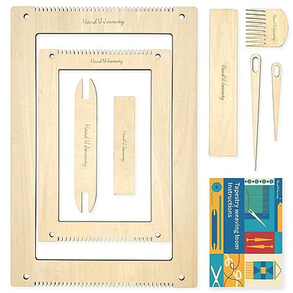 HAND U JOURNEY Large Rectangle Weaving Loom Kit, 2 Sizes with Tools - size: 11''x16.5''&7.8''x11.7''