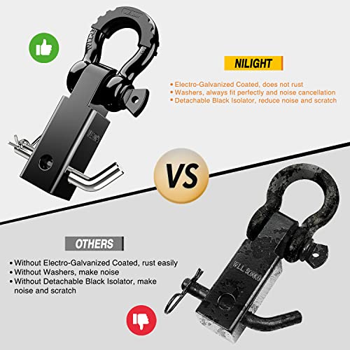 Nilight Shackle Hitch Receiver 2inch for Vehicle Recovery with 3/4" Shackle - color: Black