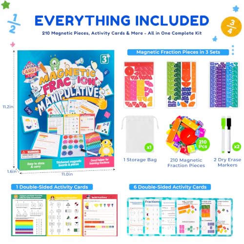 X-Large Fraction Demonstration Book, Montessori Fraction Playbook with Tiles & Circles, Fraction Educational Puzzle Sets, Math Manipulatives for Homeschool Classroom - size: X-Large