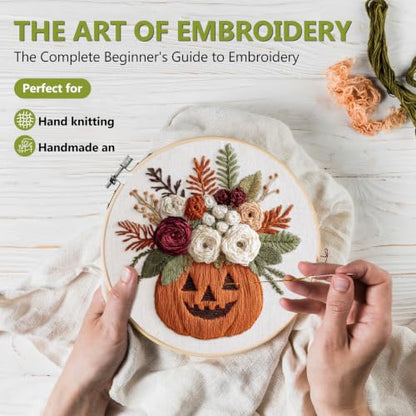 Santune Halloween Embroidery kit,Fall Needlepoint Cross Stitch Kits for Beginners Adult,Needle Point Sets,4 Embroidery,2 Hoops,Halloween Ornaments - color: Halloween Series