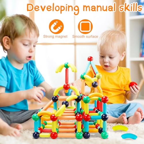 64PCS Magnetic Building Blocks, Montessori Magnet Toys for Kids Ages 3+, STEM Learning Toys for Boys and Girls, Creativity Kids Game