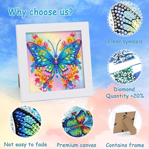 Libfx Diamond Art Kits for Kids with Frame Diamond Art for Girls Boys Beginners Arts and Crafts Birthday Gifts (Butterflr-2) - color: Butterflr-2