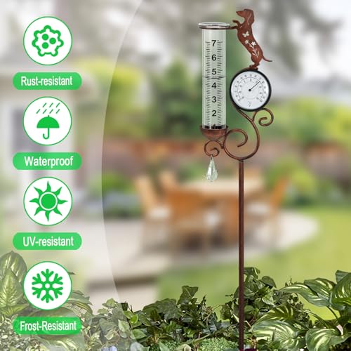 Dog Rain Gauge Outdoor,Large Number Scale Rain Gauge-Temperature&Hygrometer - color: Dachshund