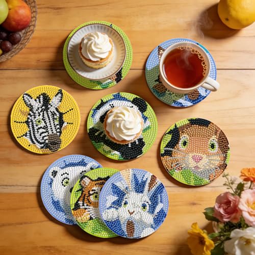 Leatrice 8 PCS Diamond Art Coasters Set Diamond Painting Kits for Adults - color: AB Animal